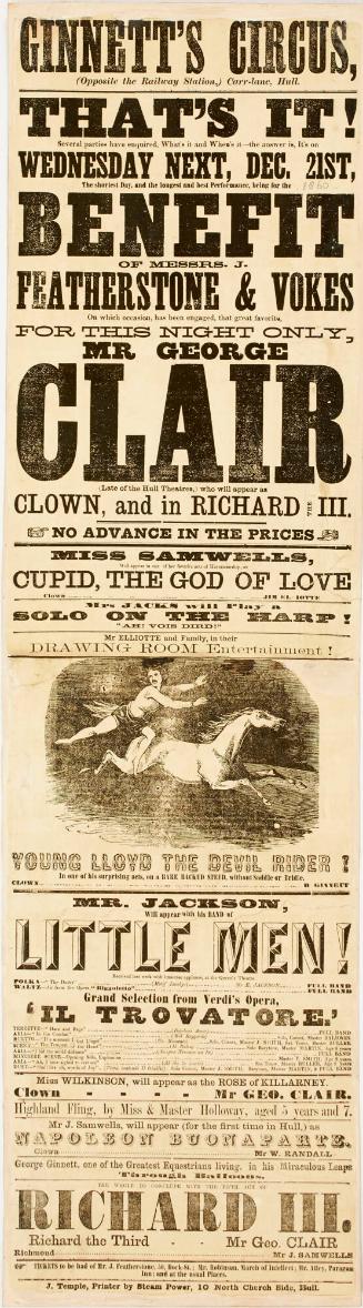 Playbill for Ginnett's Circus, Hull. December 21, 1860
