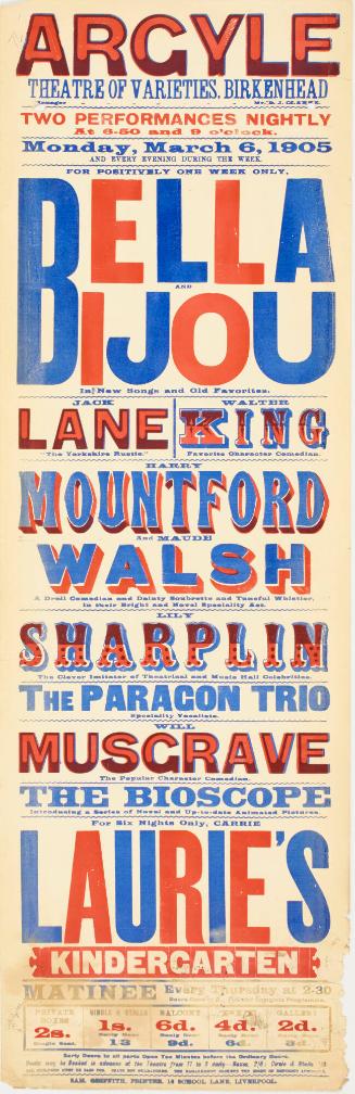 Playbill for The Argyle Theatre of Varieties, Birkenhead. March 6, 1905