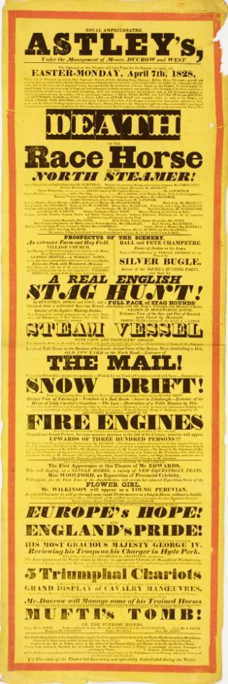 Playbill for Royal Amphitheatre Astley's, London. April 7, 1828.