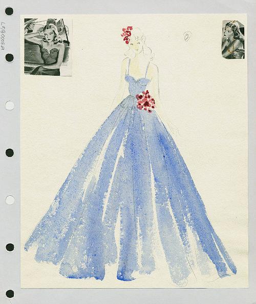 Blue Dress with Dark Pink Flowers