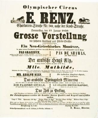 Olympischer Circus von E. Renz. Berlin. January 17, 1850