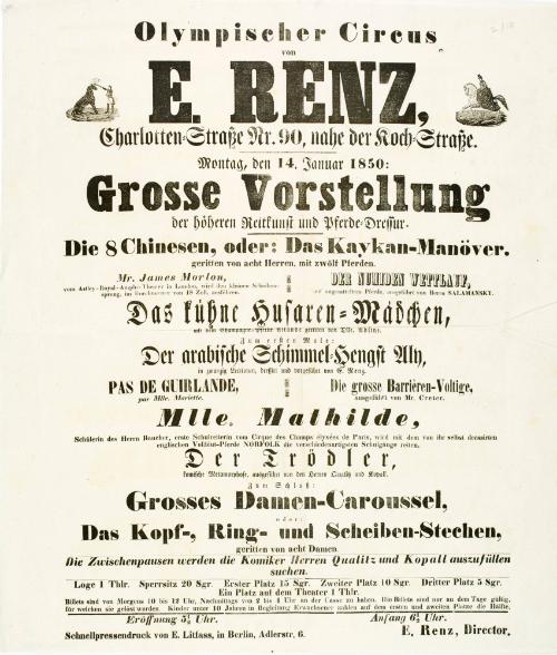 Olympischer Circus von E. Renz. Berlin. January 14, 1850