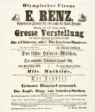 Olympischer Circus von E. Renz. Berlin. January 14, 1850