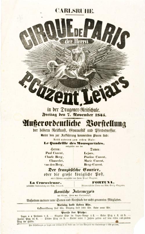 Cirque de Paris de Herrn P. Cuzent Lejars. November 7, 1845