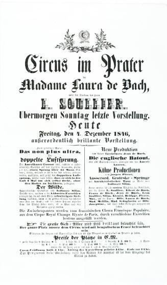 Circus im Prater der Madame Laura de Bach unter der Direction des Herrn L. Soullier. December 4, 1846