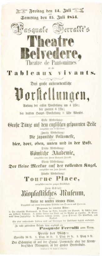 Pasquale Ferralli's Theatre Belvedere. July 14-15, 1854. Wurzburg