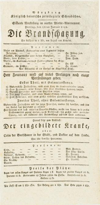 Die Brandschabung. Wurzburg, Germany. January 18, 1822
