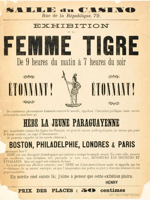 Exhibition de la Femme Tigre, Salle du Casino, Lyon.