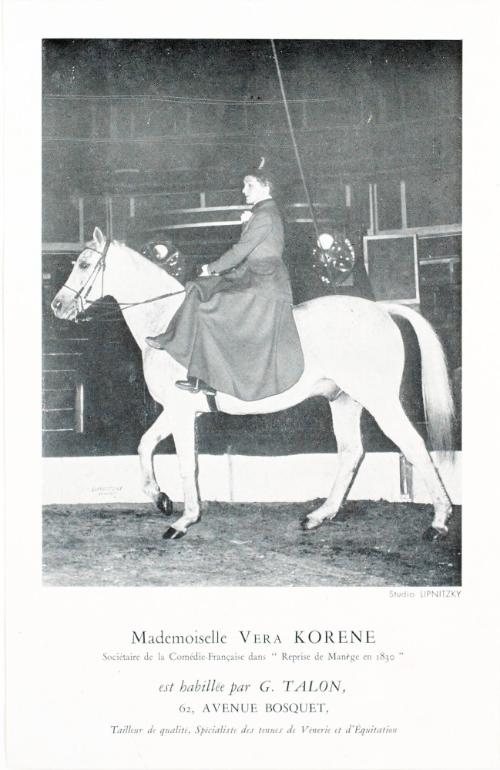 Mademoiselle Vera Korene on Horseback