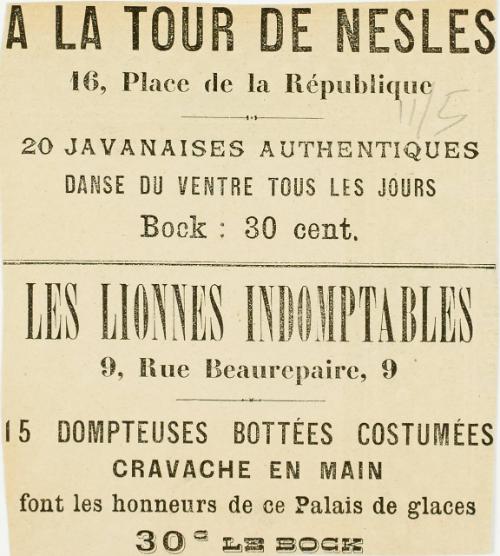 Advertisement for performance at Tour de Nesles, Paris. no date