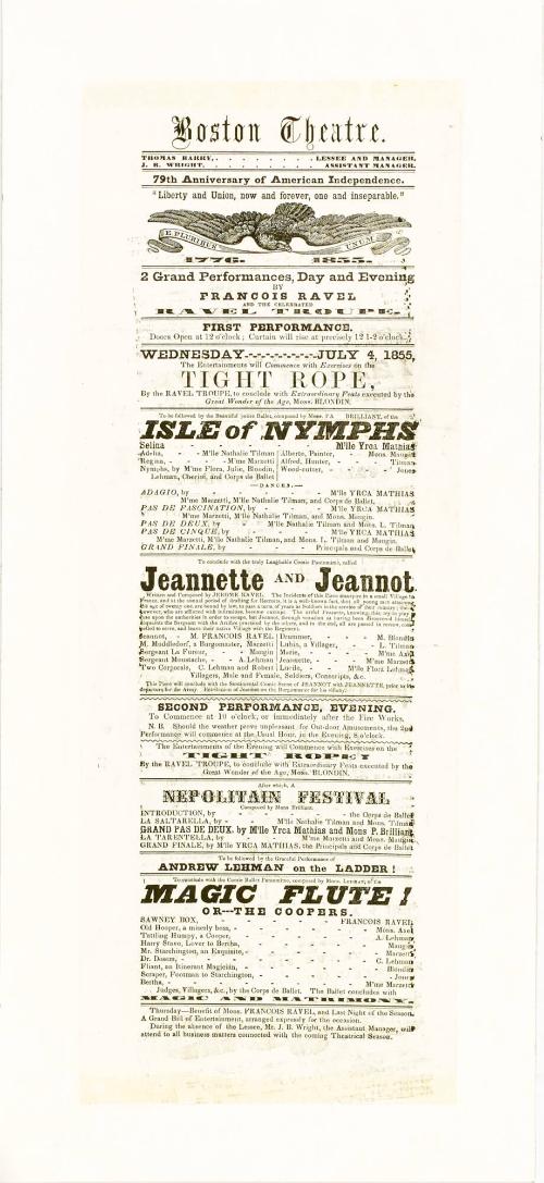 Boston Theatre, Boston, Massachusetts.  July 4, 1855
