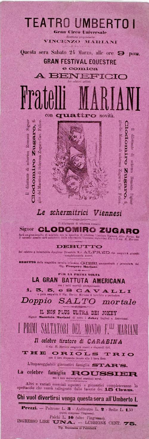 Teatro Umberto I, Gran Circo Mariani. Florence Italy, c. 1885