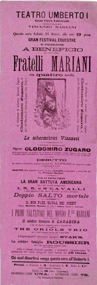 Teatro Umberto I, Gran Circo Mariani. Florence Italy, c. 1885