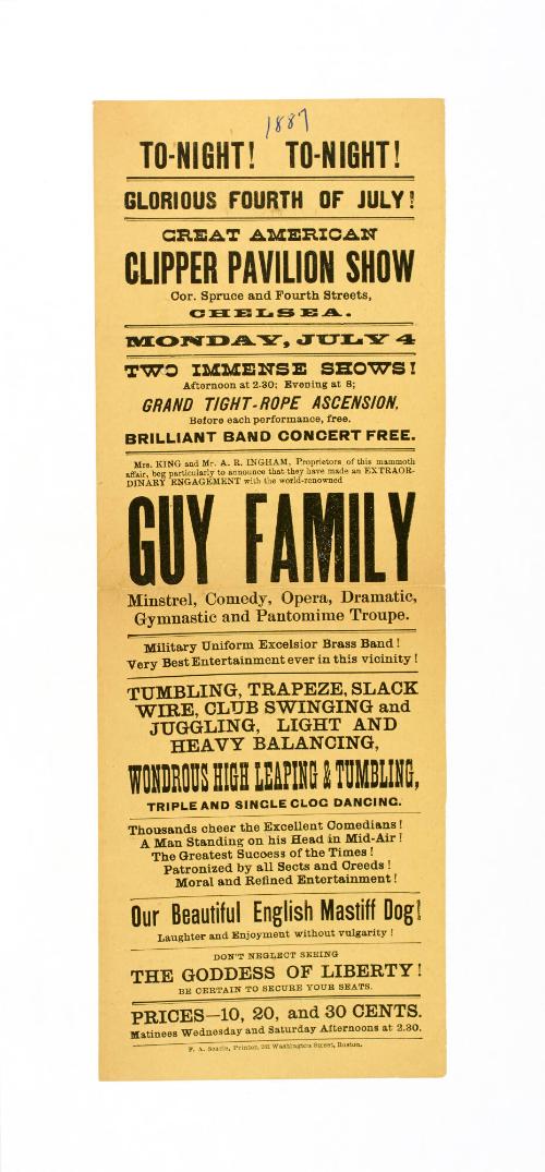 Great American Clipper Pavilion Show, Boston. July 4, 1887