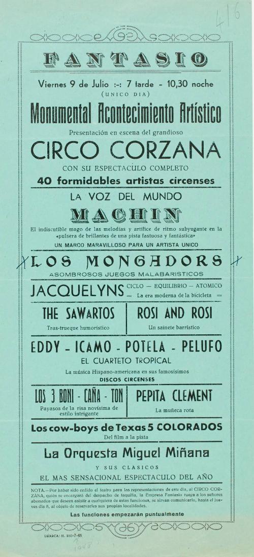 Circo Corzana, Luarca, Spain. July 9, 1948