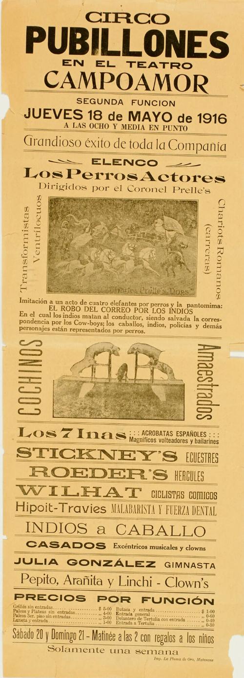 Circo Pubillones, Teatro Campo, Matanzas Cuba. May 18, 1916