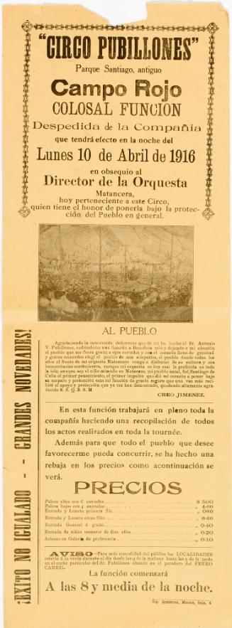 Circo Pubillones, Campo Rojo, Baja Mexico. April 10, 1916