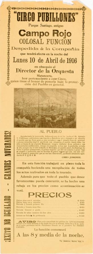 Circo Pubillones, Campo Rojo, Baja Mexico. April 10, 1916