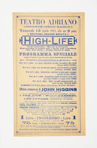 Grande Circo Rancy, Teatro Adriano. April 19, 1901