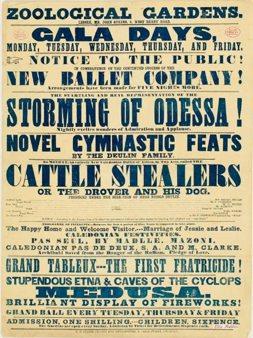 Broadside advertisement for Zoological Gardens, Liverpool