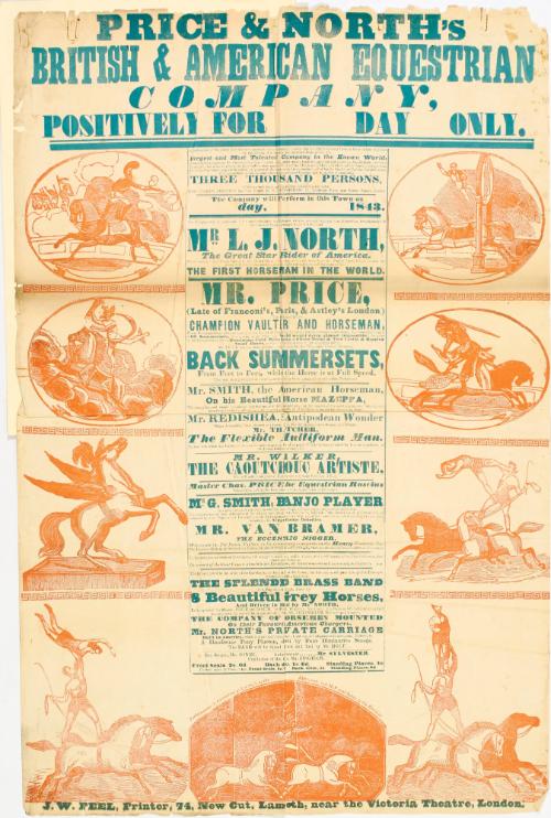Broadside for Price & North's British & American Equestrian Company, 1843