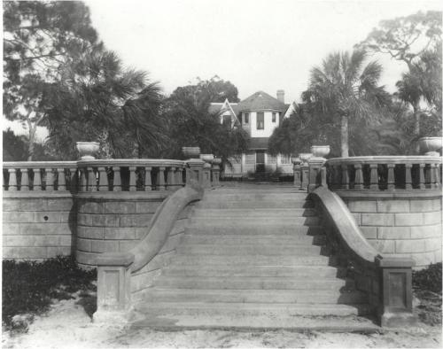 Palms Elysian. Stairs leading to beach were later incorporated into Ca' d'Zan basement structur…