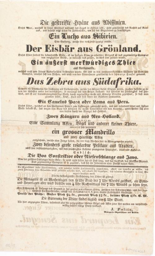 Große berühmte Menagerie des J. Polito aus London. c. 1830