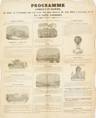 Programme des Fetes et Ceremonies qui vont avoir lieu dans Paris le 15 Aout 1852, a l'occasion de la Fete de Saint-Napoleon