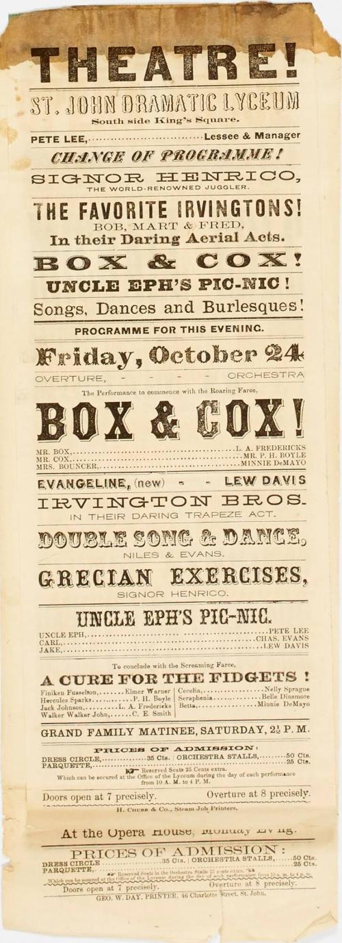 Theatre St. John Dramatic Lyceum. October 24 - 27, 1873