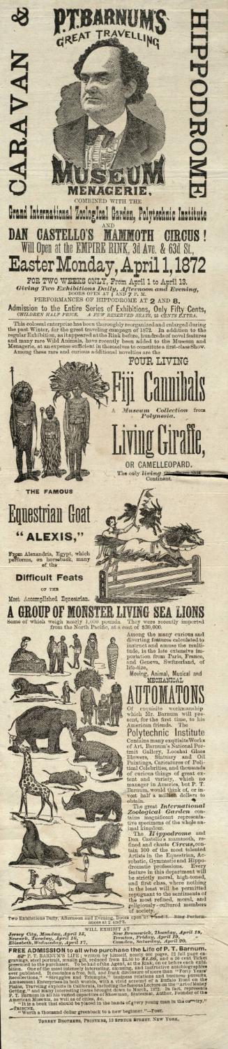 P.T. Barnum's Great Museum, Menagerie & Caravan: April 1, 1872