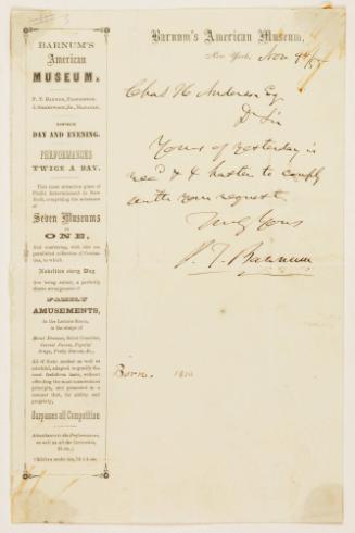 Letter from P.T Barnum to Charles H. Anderson