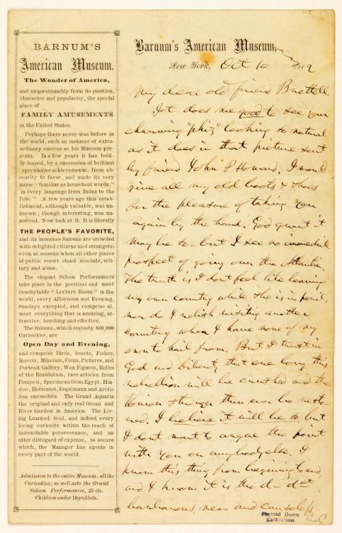 Letter from P.T Barnum to Buettell