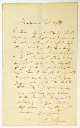 Letter from P.T Barnum to Rodinia Nutt