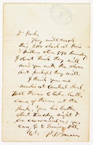 Letter from P.T Barnum to Oscar Kohn
