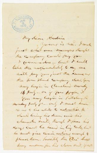 Letter from P.T Barnum to Rodinia Nutt