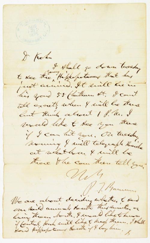 Letter from P.T Barnum to Oscar Kohn