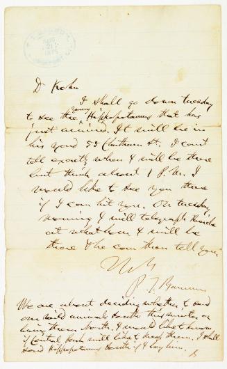 Letter from P.T Barnum to Oscar Kohn