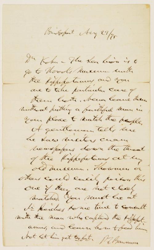 Letter from P.T Barnum to Oscar Kohn