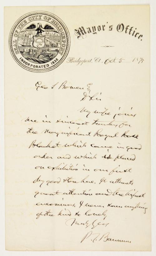 Letter from P.T Barnum to George Bowen