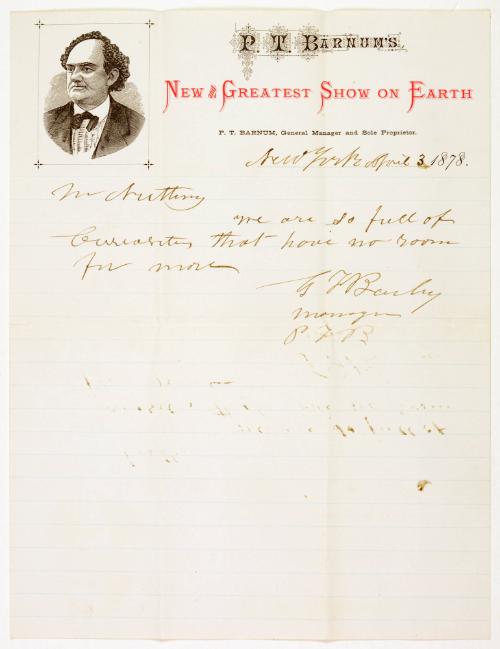 Letter from P.T Barnum to Wallace Brittany