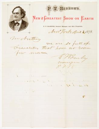 Letter from P.T Barnum to Wallace Brittany