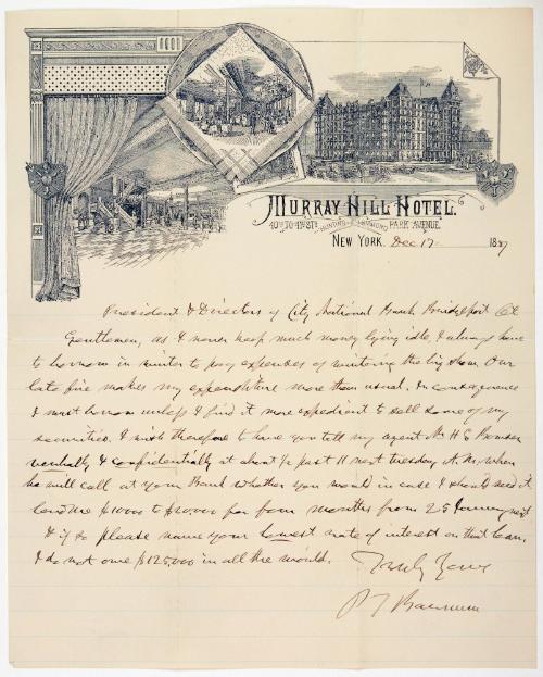 Letter from P.T Barnum to President and Director of City National Bank