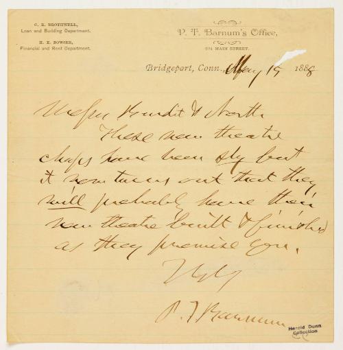 Letter from P.T Barnum to Bundit North