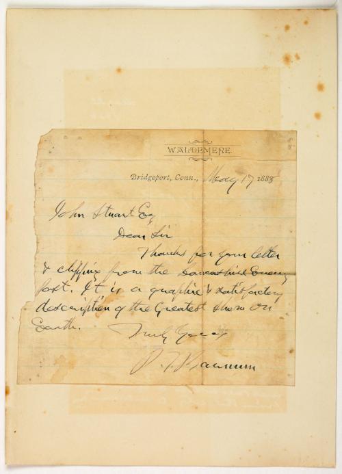 Letter from P.T Barnum to John Stuart