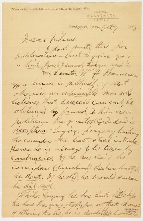 Letter from P.T Barnum to Illegible
