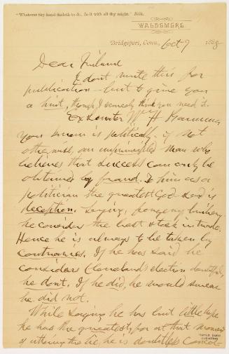 Letter from P.T Barnum to Illegible