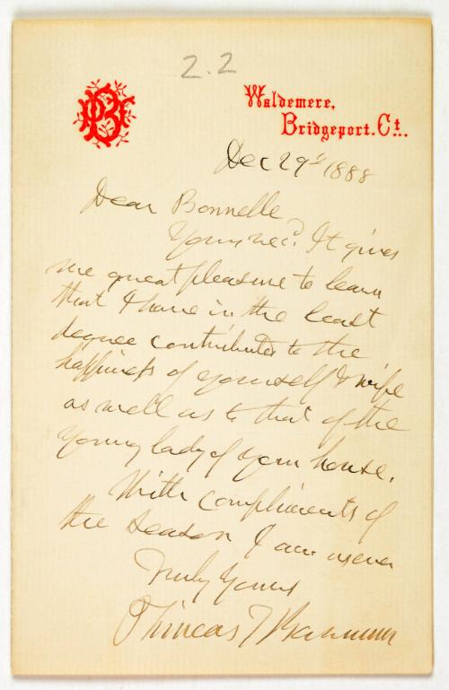 Letter from P.T Barnum to Bonnelle