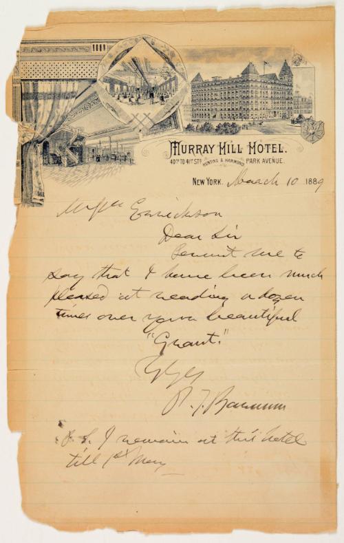 Letter from P.T Barnum to Erickson