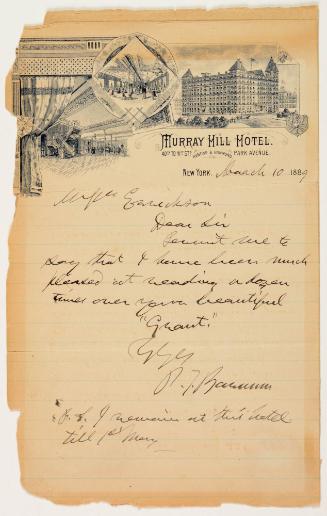Letter from P.T Barnum to Erickson