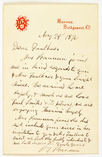 Letter from P.T Barnum to Faulkner